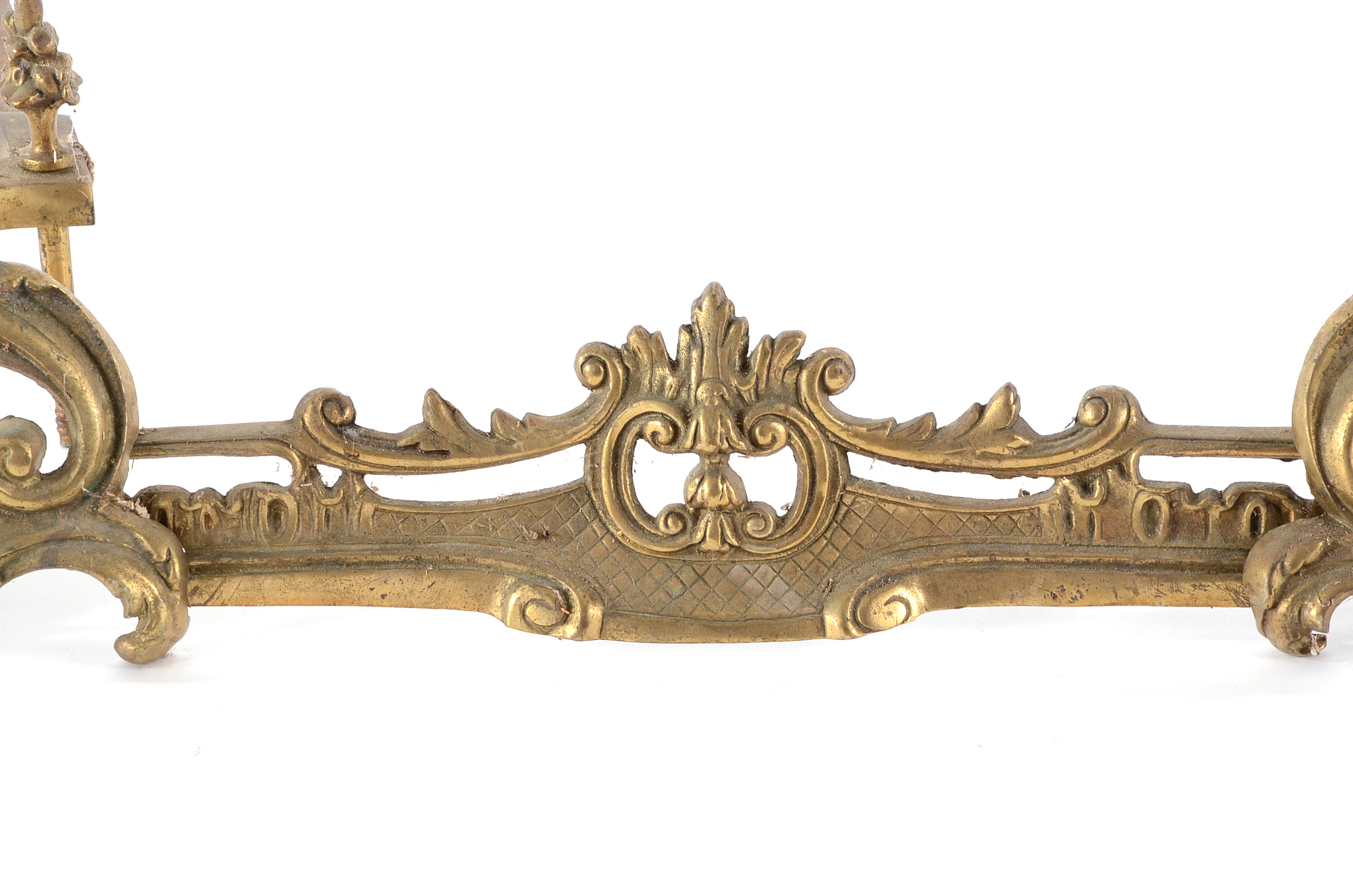 Brass Rococo Andiron and Fender Set