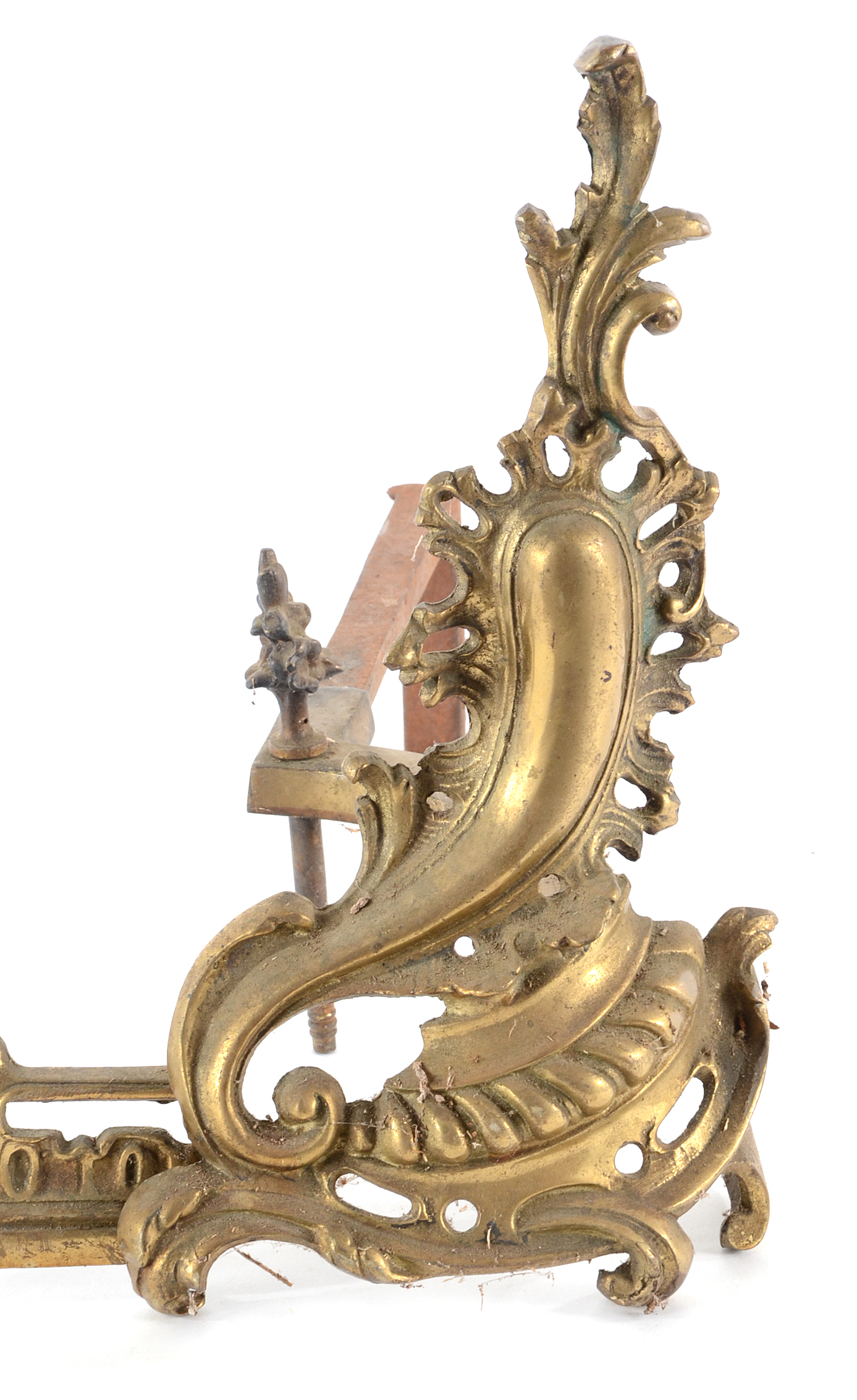 Brass Rococo Andiron and Fender Set