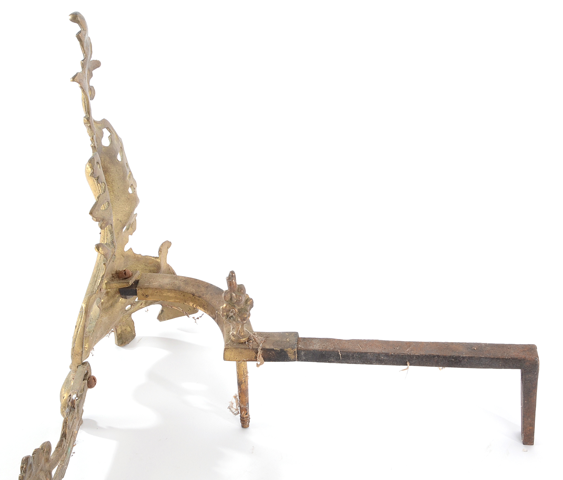 Brass Rococo Andiron and Fender Set