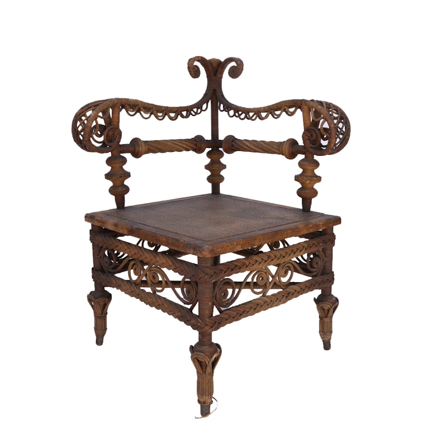 Vintage Wicker Decorative Corner Chair
