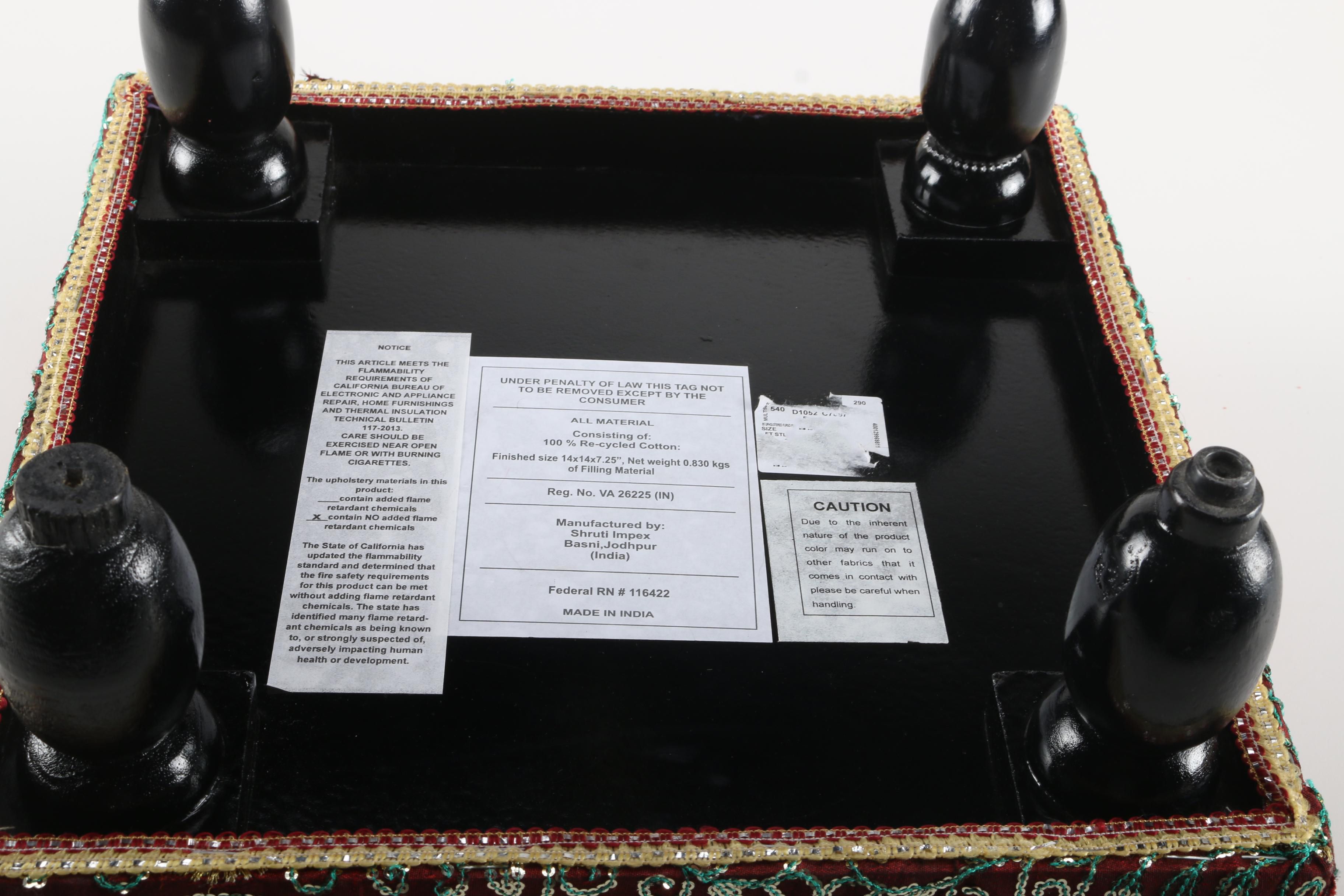 Indian Wooden Stool With Embroidered Cushion