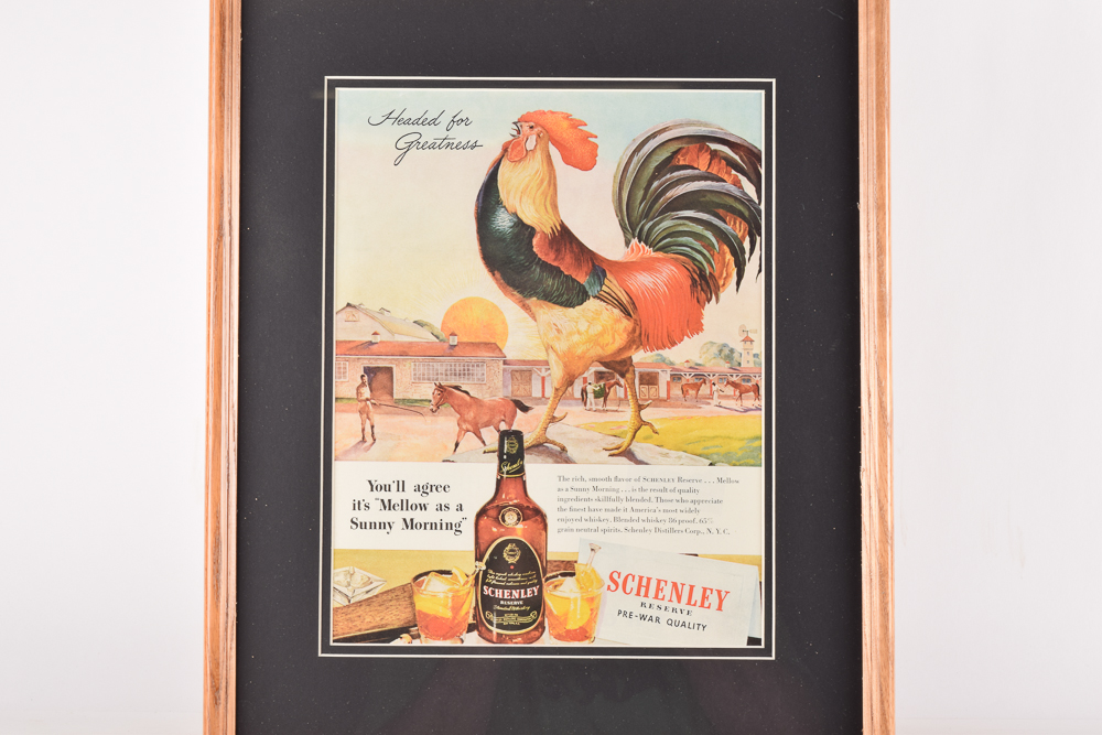 Framed Vintage Circa 1941 "Schenley Reserve Blended Whiskey" Magazine Advertisement