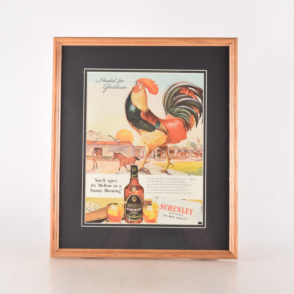 Framed Vintage Circa 1941 "Schenley Reserve Blended Whiskey" Magazine Advertisement
