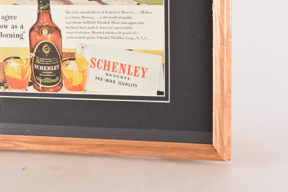 Framed Vintage Circa 1941 "Schenley Reserve Blended Whiskey" Magazine Advertisement