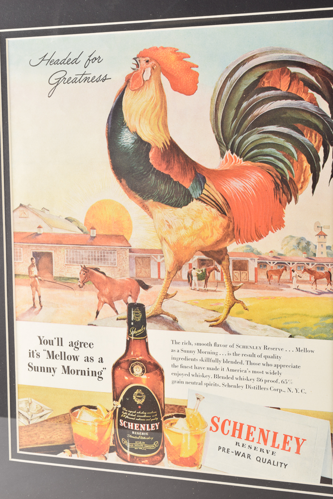 Framed Vintage Circa 1941 "Schenley Reserve Blended Whiskey" Magazine Advertisement