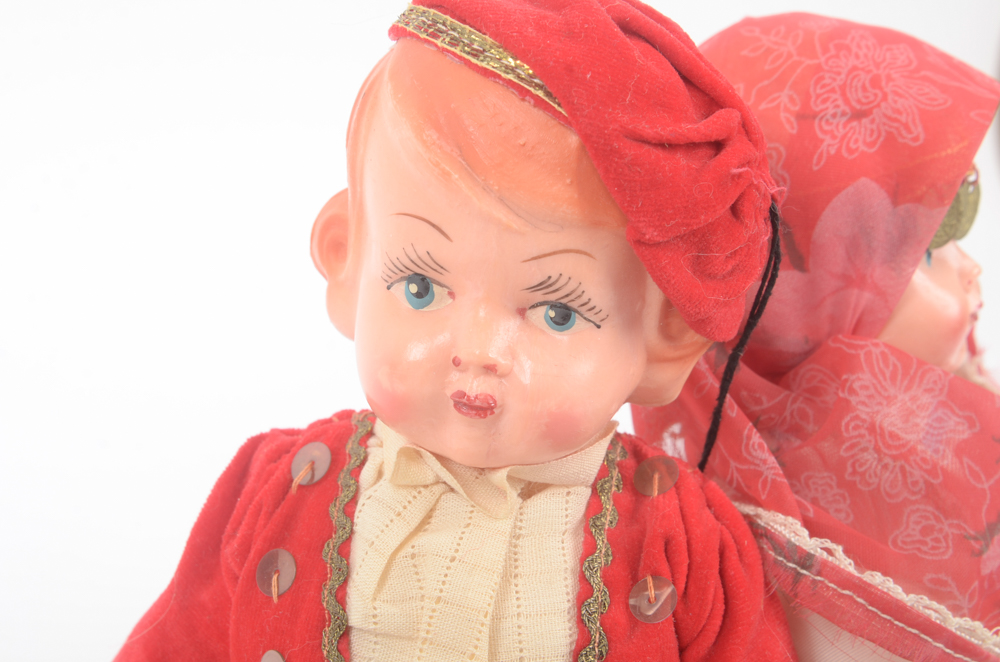 Plastic Dolls with Slavic Style Clothing