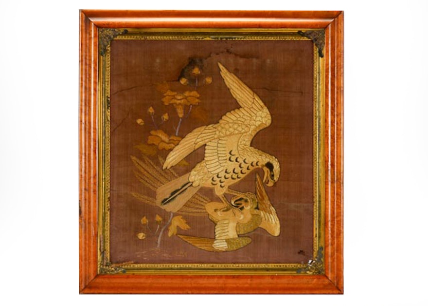 Antique Stumpwork of Eagle and Prey