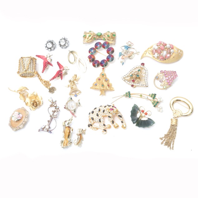 Colorful Pins and Brooches Including Trifari