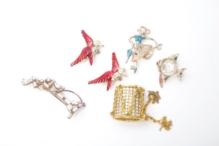 Colorful Pins and Brooches Including Trifari