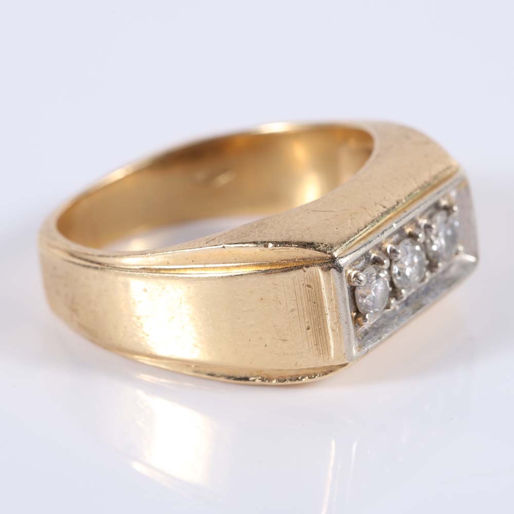 14K Yellow Gold Three-Stone Diamond Ring