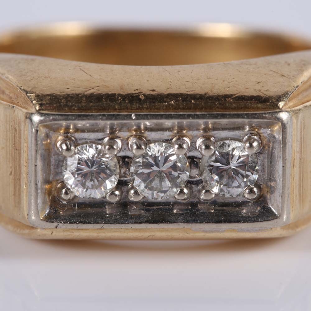 14K Yellow Gold Three-Stone Diamond Ring