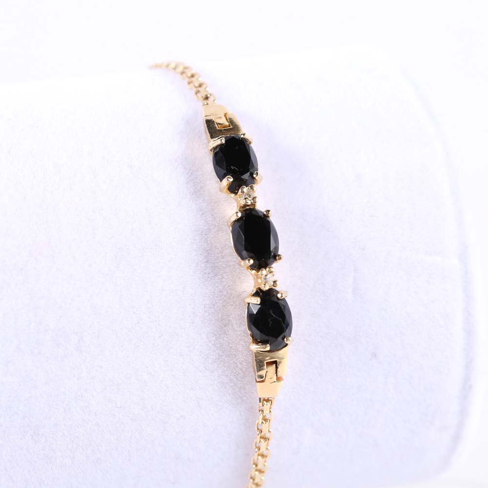 14K Gold Black Onyx and Diamond Bracelet