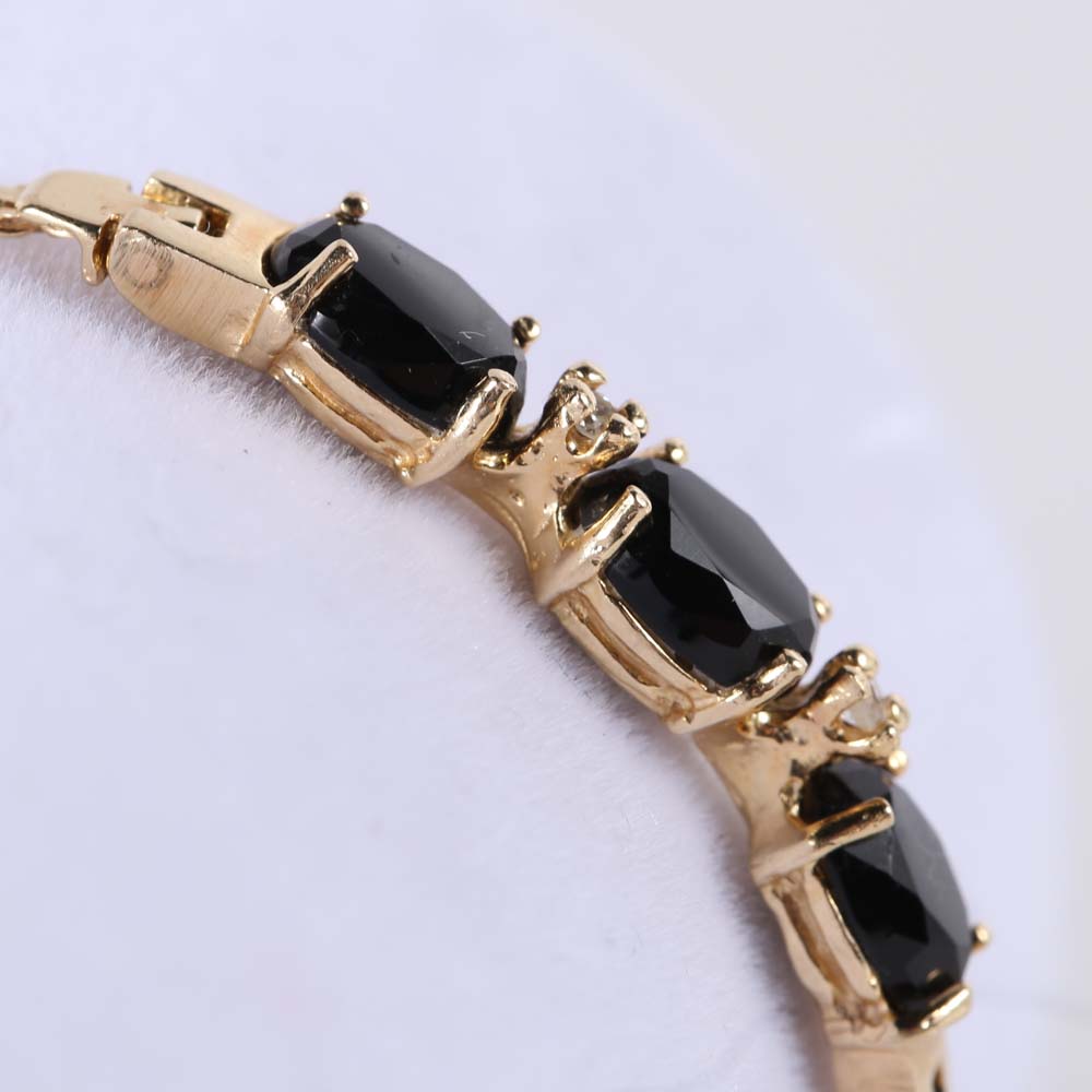 14K Gold Black Onyx and Diamond Bracelet