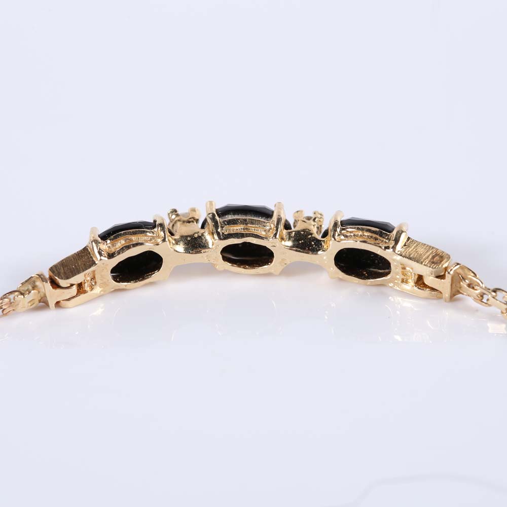 14K Gold Black Onyx and Diamond Bracelet