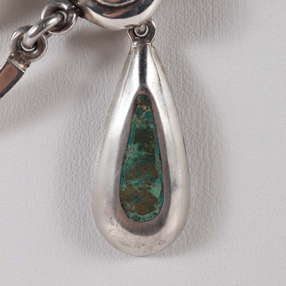 Talleres de Los Ballesteros of Taxco Mexico Sterling Silver Festoon Choker with Turquoise Teardrops