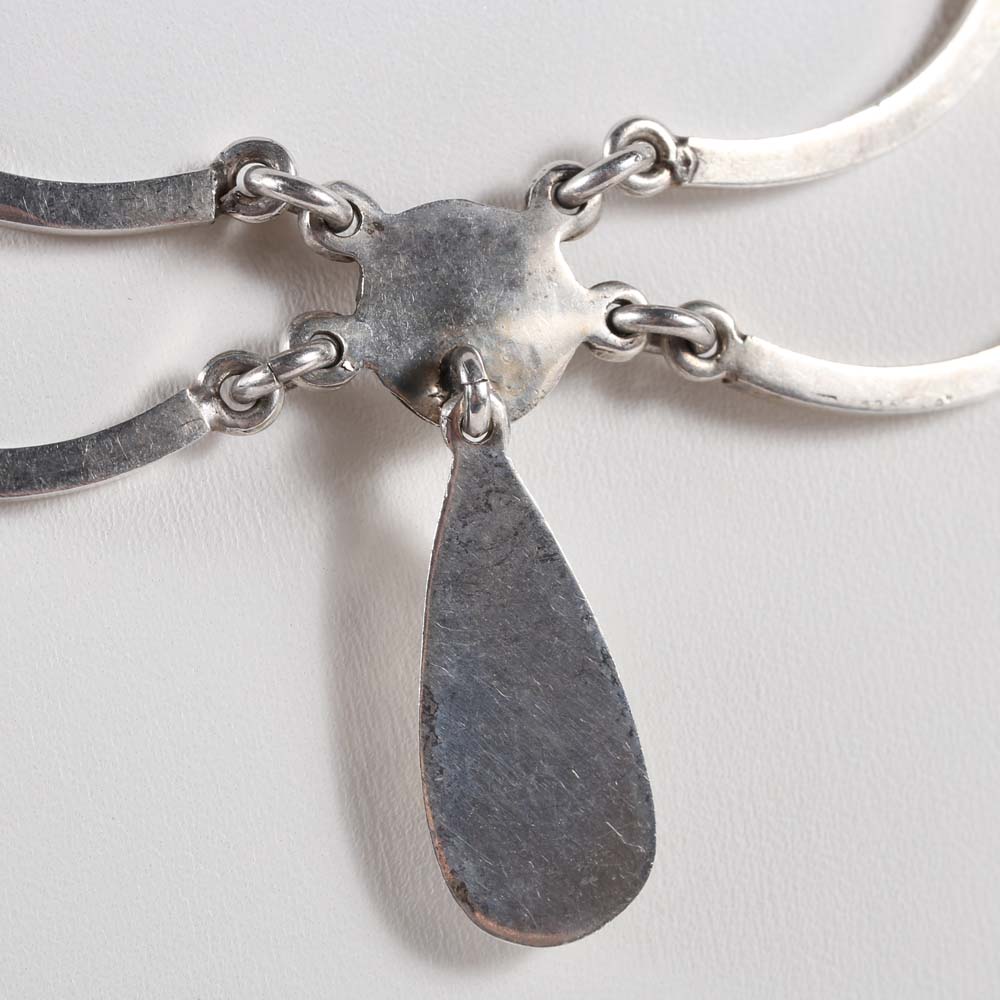 Talleres de Los Ballesteros of Taxco Mexico Sterling Silver Festoon Choker with Turquoise Teardrops