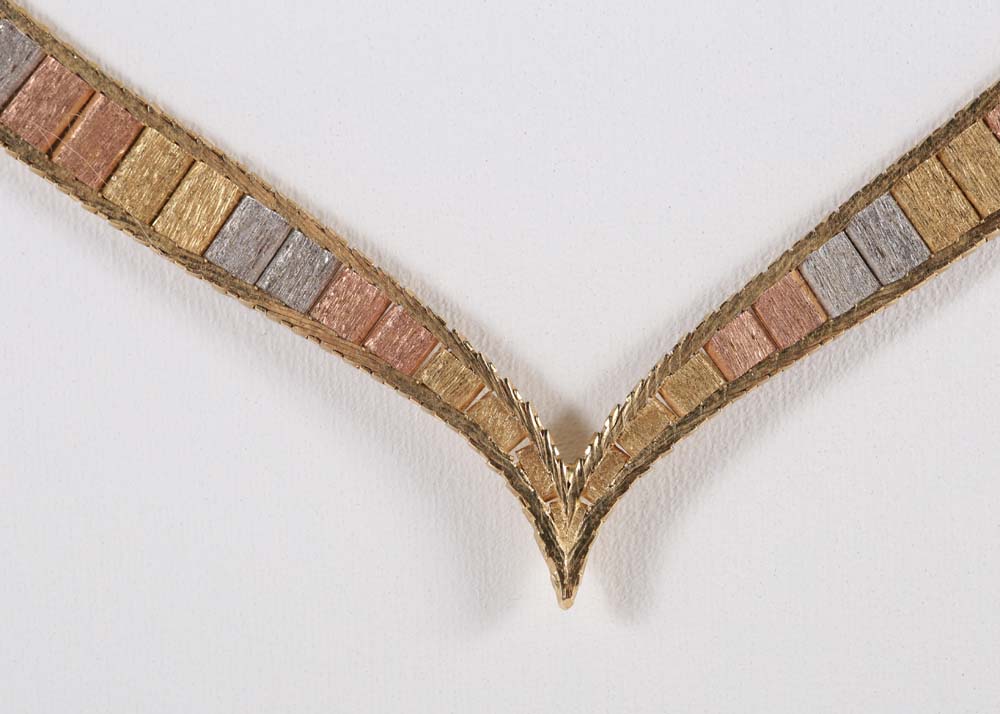 Vintage Tri-Color Gold "V" Necklace