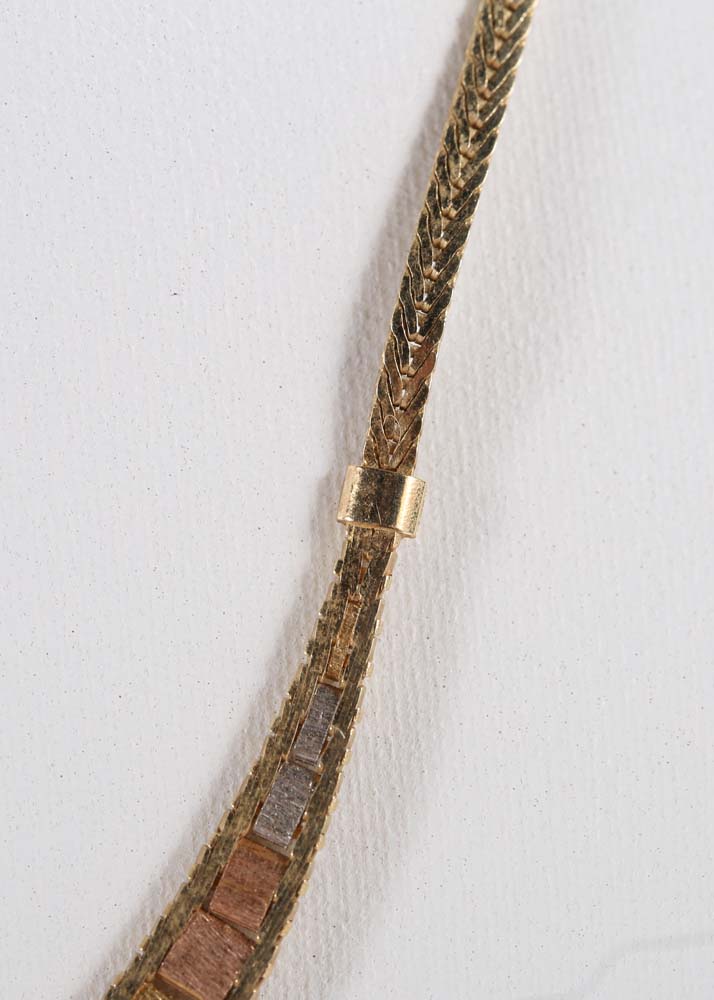 Vintage Tri-Color Gold "V" Necklace