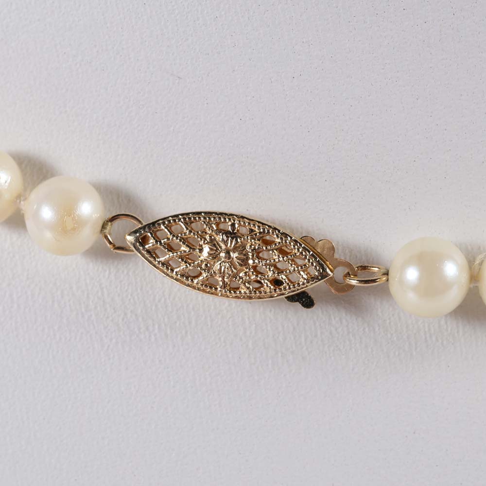 Individually Knotted Cultured Pearl Necklace with 14K Gold Clasp