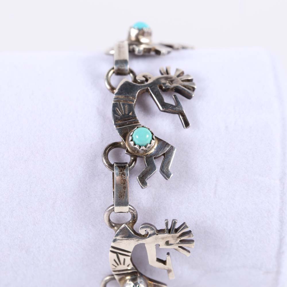 Sterling Silver Native American Form Kokopelli Turquoise Bracelet