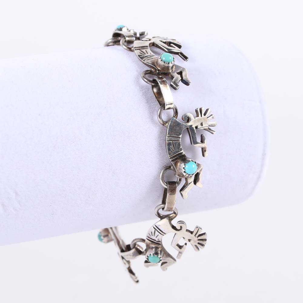 Sterling Silver Native American Form Kokopelli Turquoise Bracelet