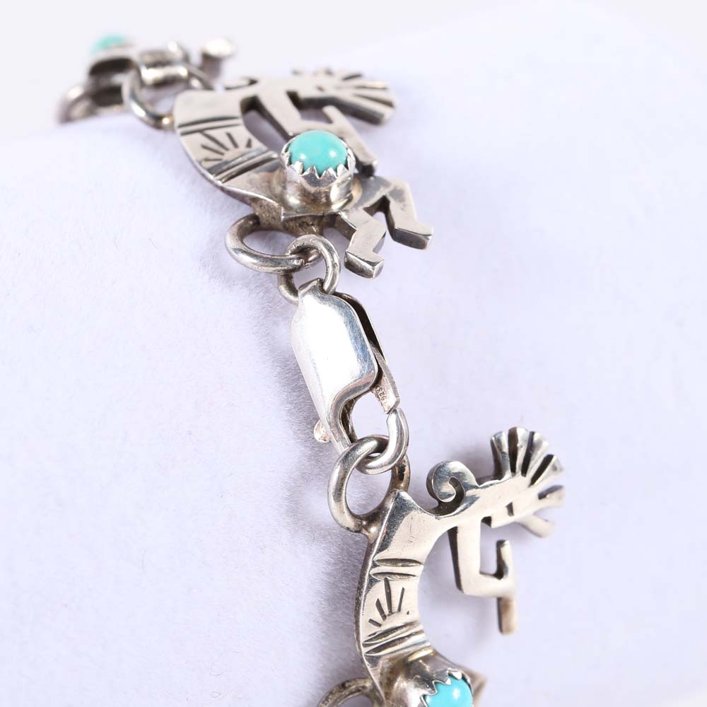 Sterling Silver Native American Form Kokopelli Turquoise Bracelet