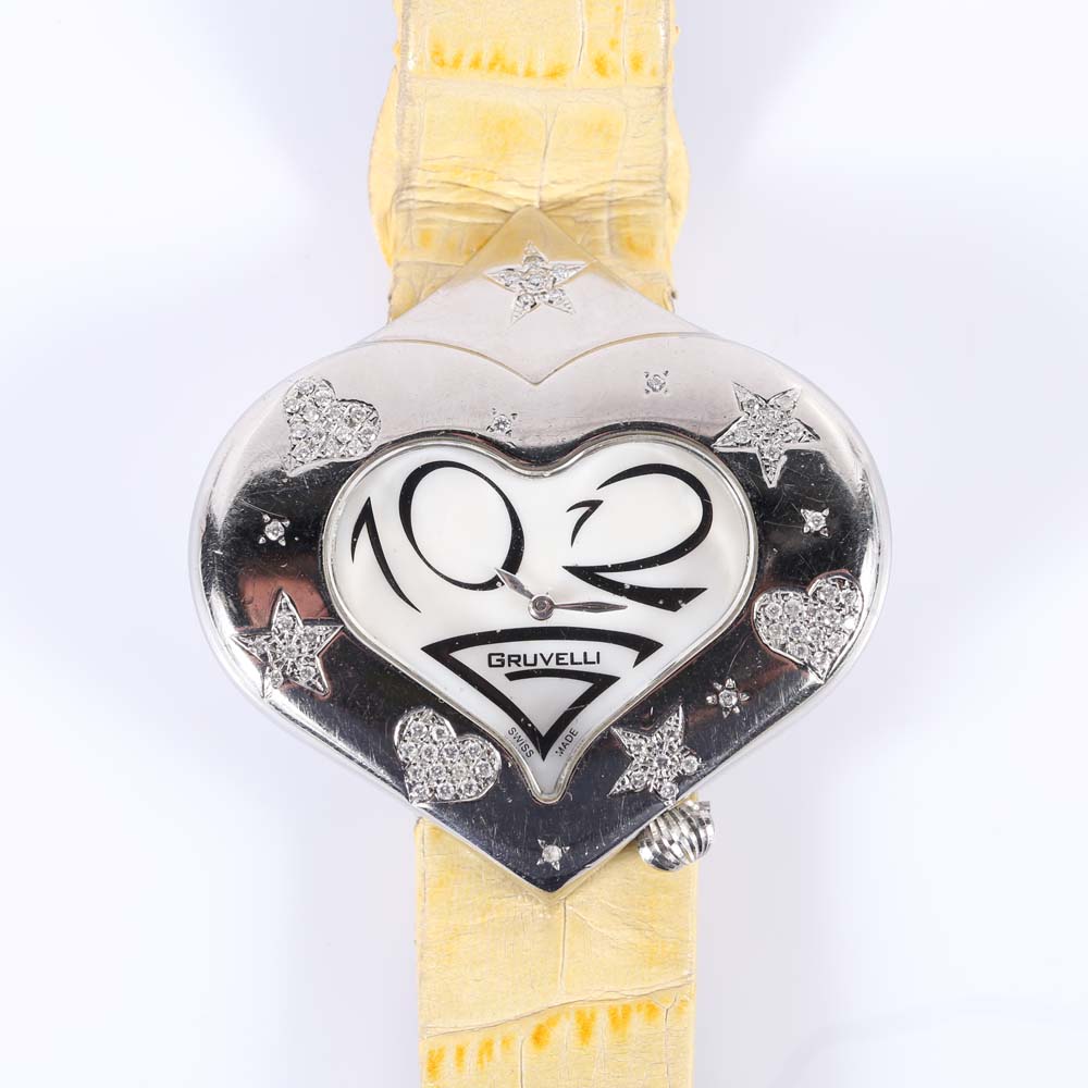 Stainless Steel Gruvelli Heart-Shaped Diamond Watch