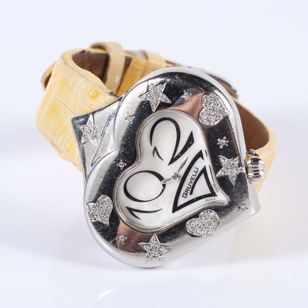 Stainless Steel Gruvelli Heart-Shaped Diamond Watch