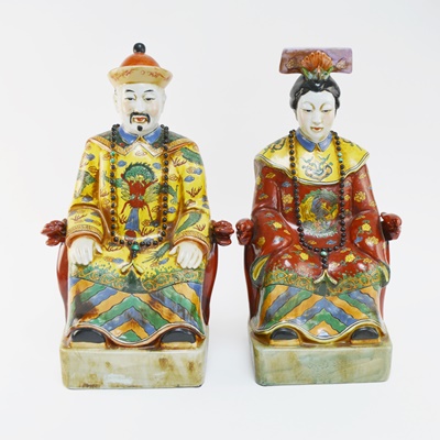 Pair of Chinese Emperor and Empress Porcelain Statues