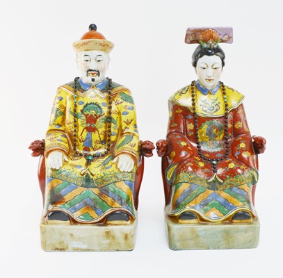 Pair of Chinese Emperor and Empress Porcelain Statues