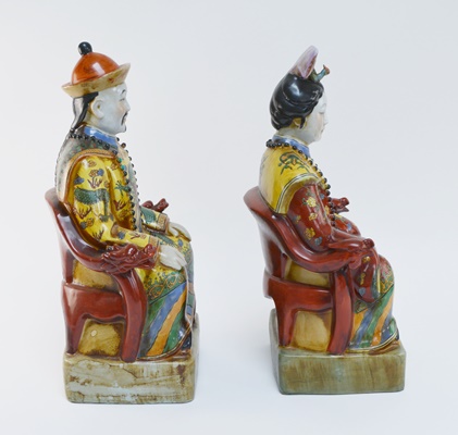 Pair of Chinese Emperor and Empress Porcelain Statues