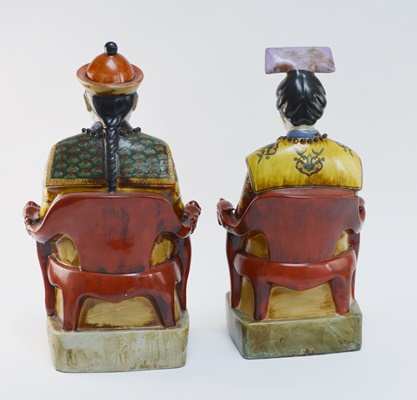 Pair of Chinese Emperor and Empress Porcelain Statues