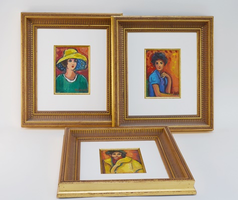 Three Ann Harrod Original Acrylic Paintings of Women