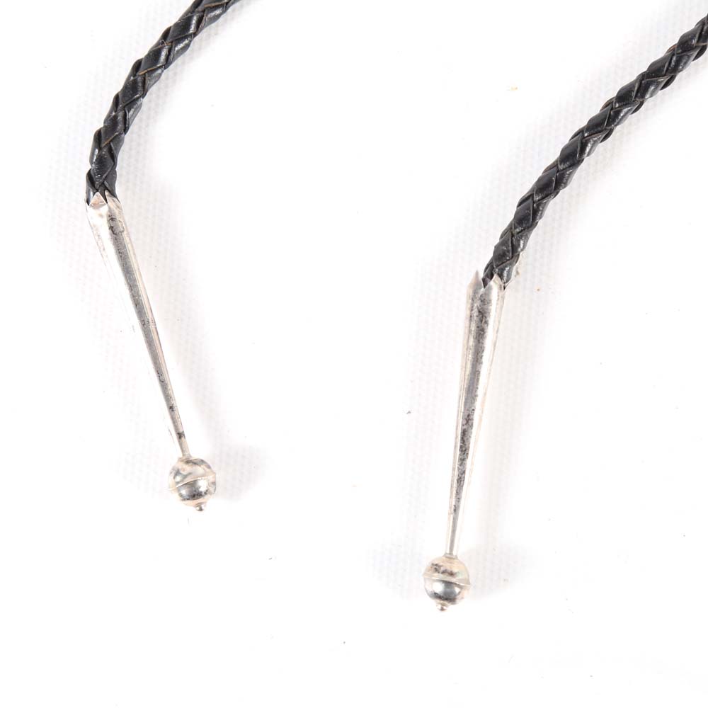 Sterling Silver Navajo Style Belt Buckle and Bolo Tie with Turquoise, Black Onyx and Red Oyster Shell