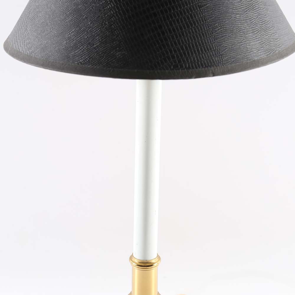 Brass Candlestick Buffet Lamp with Faux Snake Skin Lamp Shade