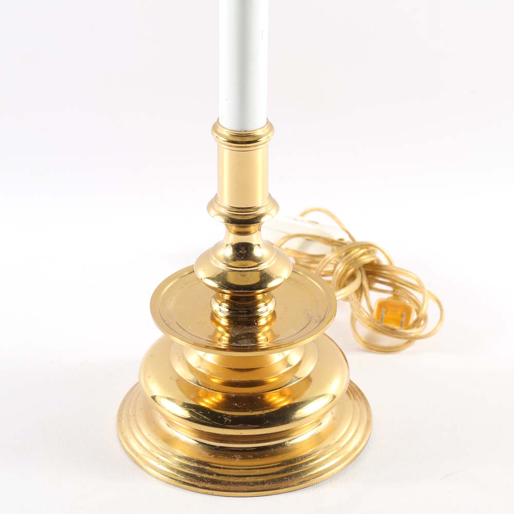 Brass Candlestick Buffet Lamp with Faux Snake Skin Lamp Shade