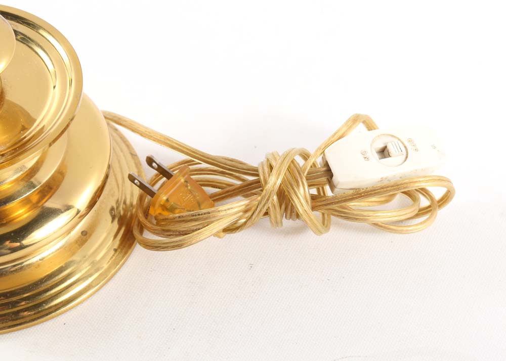 Brass Candlestick Buffet Lamp with Faux Snake Skin Lamp Shade