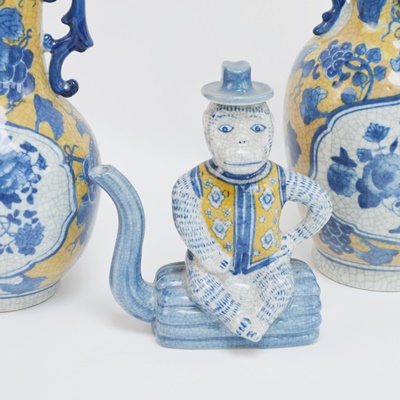 Two Chinese Porcelain Vases and Monkey Teapot