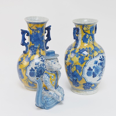 Two Chinese Porcelain Vases and Monkey Teapot