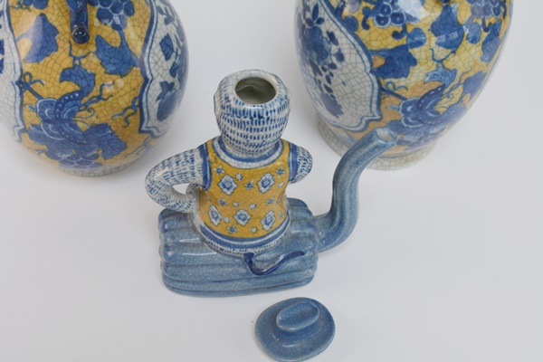 Two Chinese Porcelain Vases and Monkey Teapot