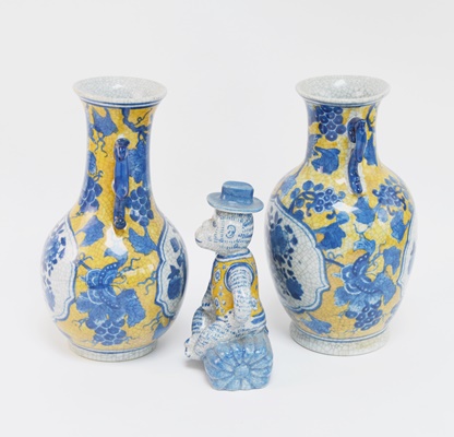 Two Chinese Porcelain Vases and Monkey Teapot