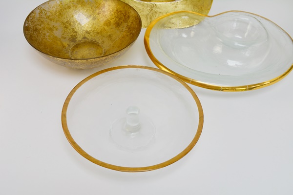 Gold Tone Glass Serving Bowls and Vase