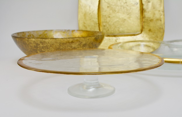 Gold Tone Glass Serving Bowls and Vase