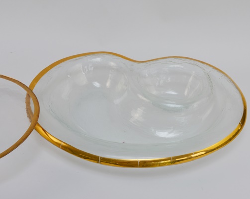 Gold Tone Glass Serving Bowls and Vase