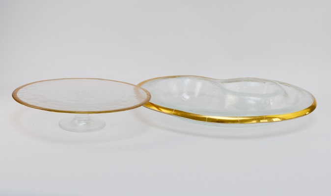Gold Tone Glass Serving Bowls and Vase