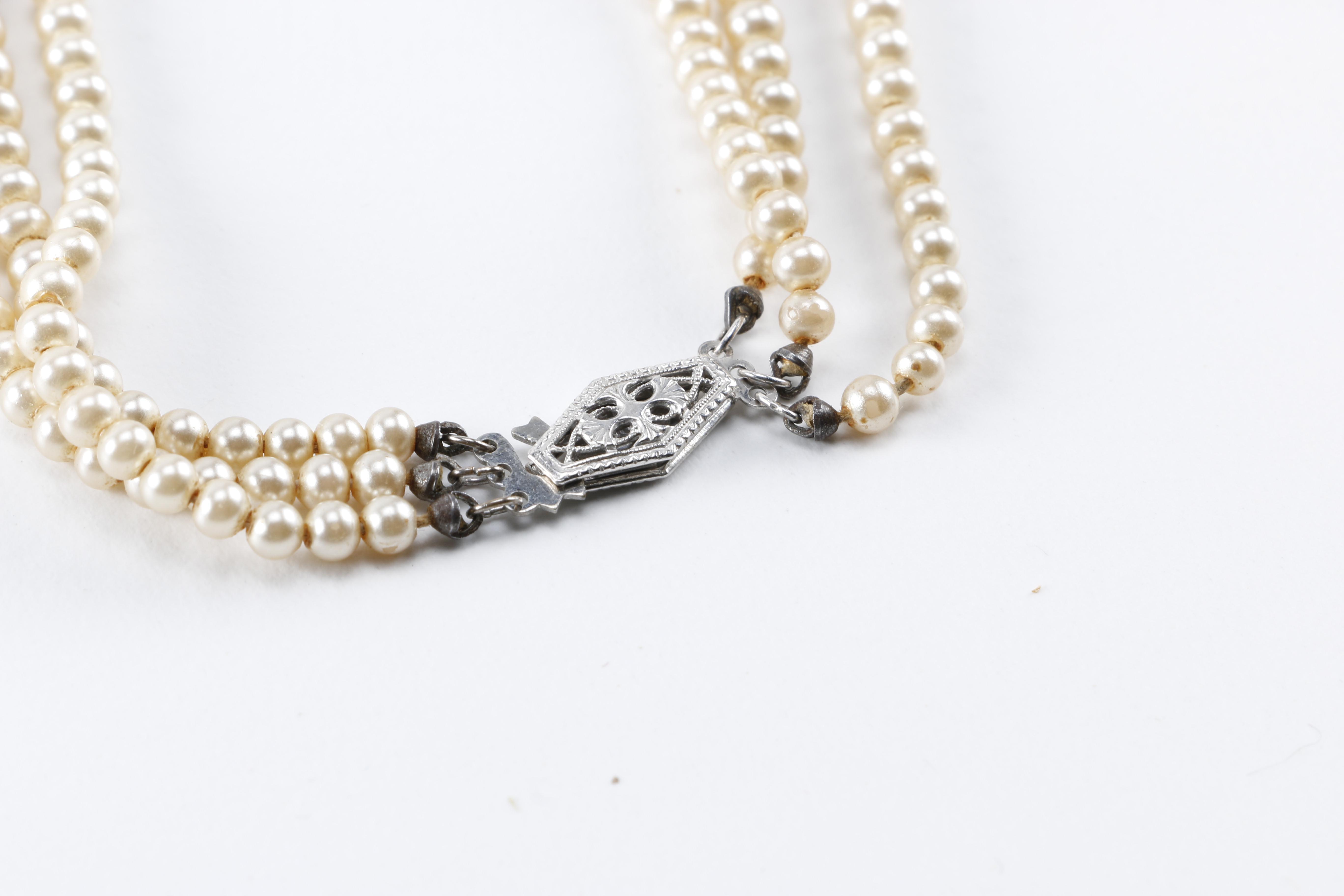 Costume Jewelry Including Faux Pearls and Rhinestones