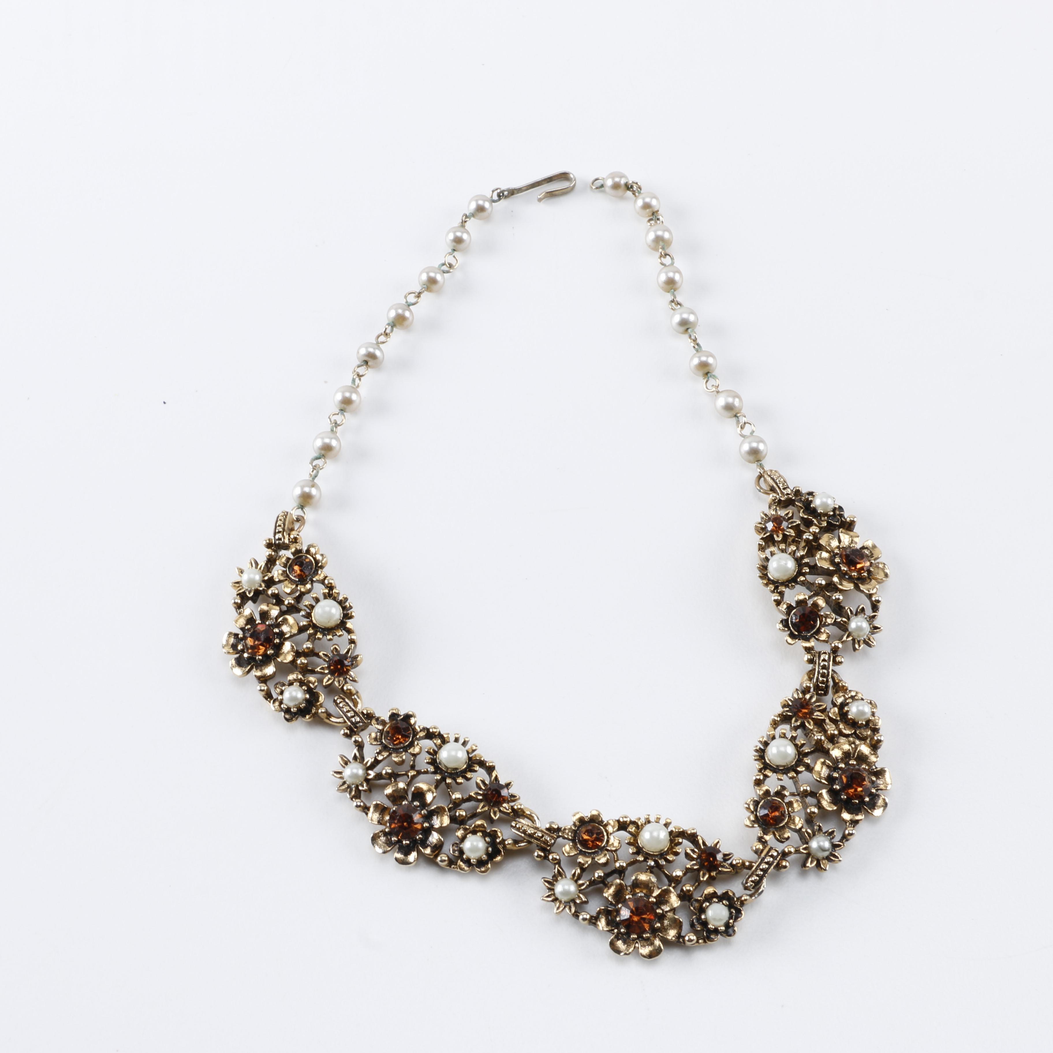 Costume Jewelry Including Faux Pearls and Rhinestones