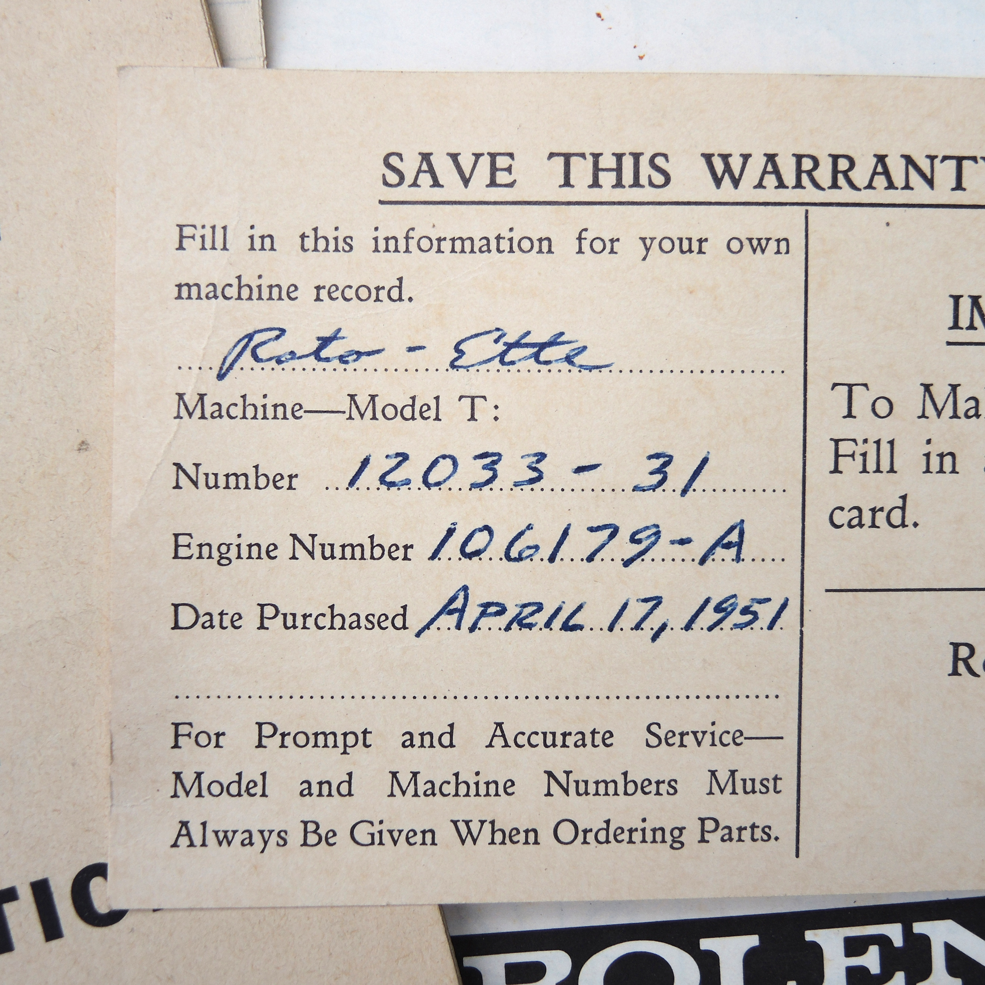 1951 Roto-Ette Model T Garden Tiller