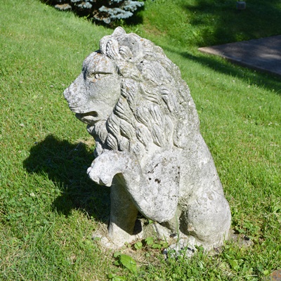 Two Concrete Lion Yard Statues