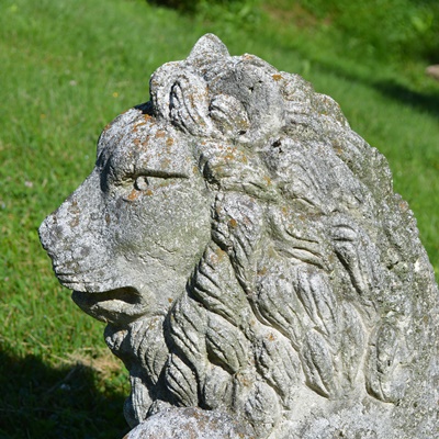 Two Concrete Lion Yard Statues